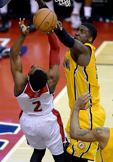Photo of Roy Hibbert and John Wall.